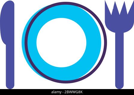 fork and knife with dish delivery service line and fill style Stock Vector