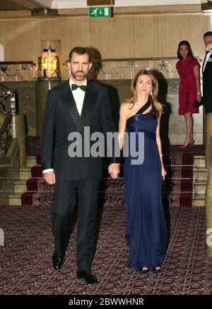 Crown Prince felipe of Spain and Princess Letizia, at Hotel Sheraton Plays Master of Ceremonies at awards celebrating excellence in British and international journalism. Stock Photo