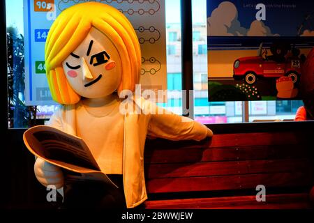 SEOUL, SOUTH KOREA - DECEMBER 24, 2018:  James, A young guy character is a famous LINE friends character. It's launched in 2011. Stock Photo