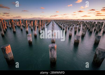 Sunset at Princes pier, Melbourne Austalia Stock Photo
