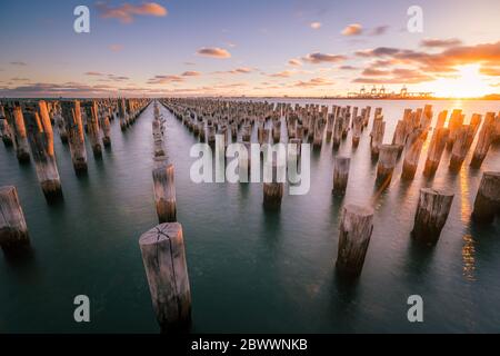 Sunset at Princes pier, Melbourne Austalia Stock Photo