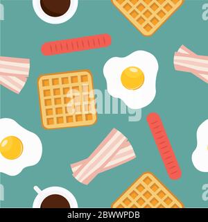 Vector Seamless Pattern Background Breakfast Themed Stock Vector