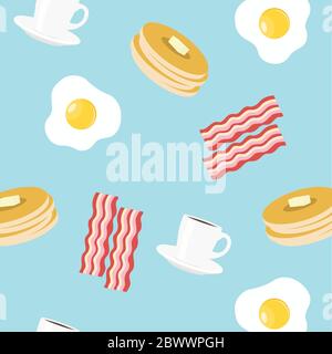 Vector Illustration Breakfast Themed Seamless Pattern Background Stock Vector