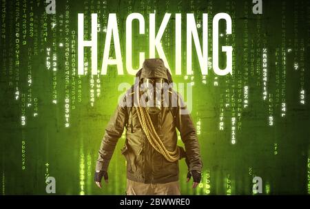 Faceless hacker with HACKING inscription, hacking concept Stock Photo