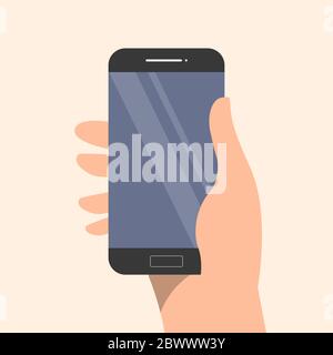 Mans hand holds the phone on a Stock Vector