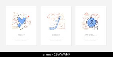 Active lifestyle and sport - vector line design style banners Stock Vector