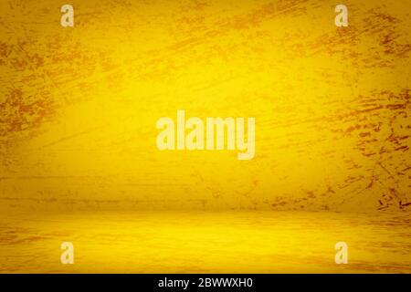 Abstract Luxury Grunge Yellow Gold Room Background Using for Product Presentation Backdrop. Stock Photo