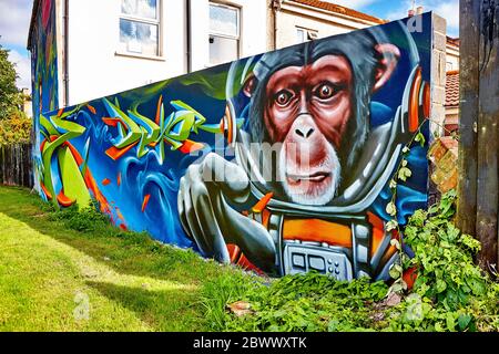 Space Ape Wall Mural in Bristol, England UK Stock Photo