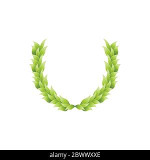 Floral round wreath with green leaves. Laurel crown isolated on white. Natural and fresh. Summer vector illustration. Winner symbol Stock Vector
