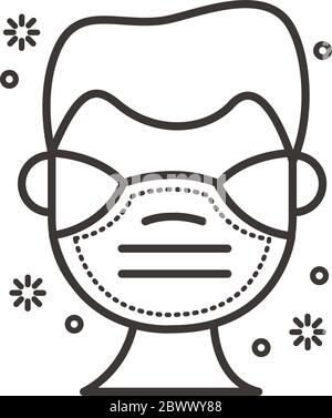 man using face mask line style icon Stock Vector