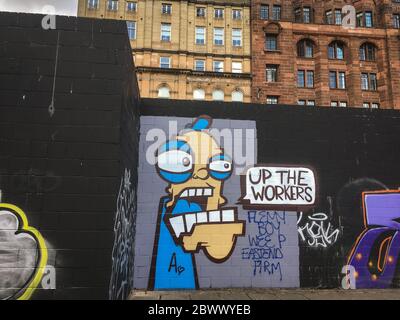 Glasgow, UK, 3rd June 2020. Mural in support of workers, on a wall beside the River Clyde, in Glasgow, Scotland, on 3 June 2020. Photo credit: Jeremy Sutton-Hibbert/Alamy Live News.