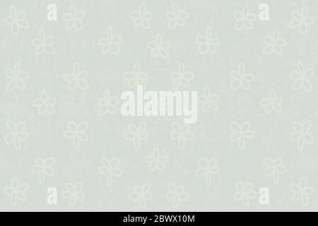 Recycle White Mulberry Texture Paper with Handmade Flowers Pattern Background. Stock Photo