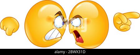 Two angry emoticons arguing with forehead against other Stock Vector