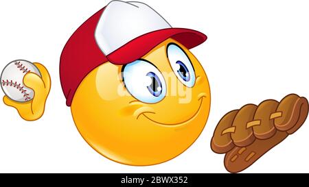 Baseball pitcher player emoticon with ball and glove Stock Vector