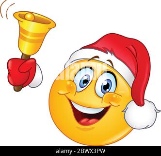 Emoticon with Santa hat ringing Christmas bell Stock Vector
