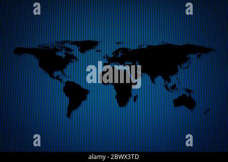 Abstract World Map on Blue LED Wall Texture Background. Elements of this Image Furnished by Nasa. Stock Photo