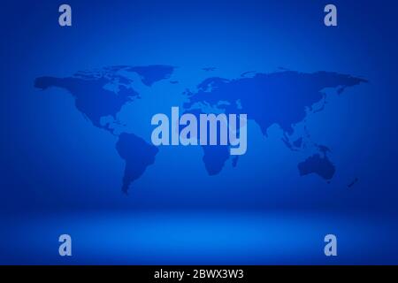 World map on Abstract Gradient Enchanted Blue Room Illustration Background, Suitable for Product Presentation and Backdrop. Elements of this Image Fur Stock Photo