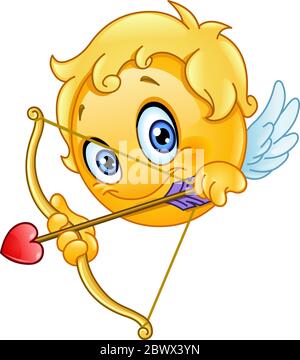 Cupid emoticon with bow and arrow Stock Vector