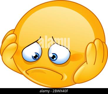 Depressed and sad emoticon with hands on face Stock Vector