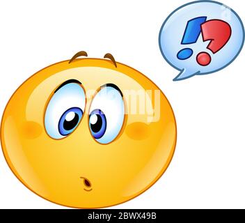 Confused emoticon with question and exclamation marks in speech bubble Stock Vector