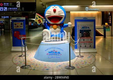 SAPPORO, JAPAN - NOVEMBER 09, 2019: Doraemon figure in front of Doraemon Waku Waku sky park in New Chitose Airport where is a famous tourist attractio Stock Photo