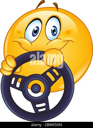 Driving emoticon holding a steering wheel Stock Vector