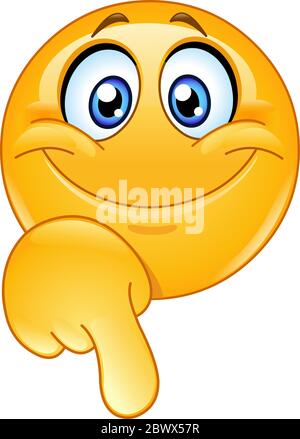 Happy emoji emoticon pointing down with his finger Stock Vector