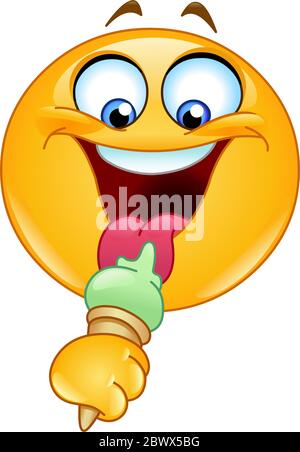 Emoticon eating an ice cream Stock Vector