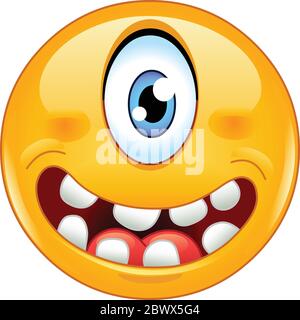 Happy cyclops single eye monster emoticon Stock Vector