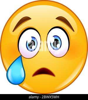 crying face emoticon with tear Stock Vector