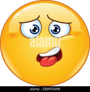 Drained, annoyed, tired, fed up with or be sick of emoticon having a tongue sticking out slightly Stock Vector