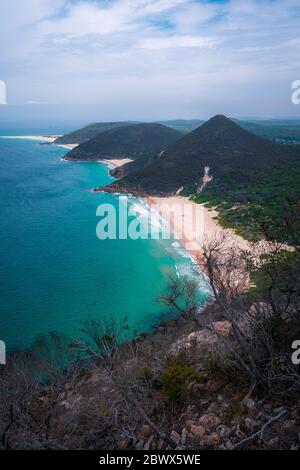 Beautiful View Of The Sea With A Bridge And Mountain Rocks With Trees Beautiful view of the sea with a bridge and mountain rocks with trees