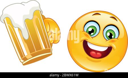 Emoticon cheering with a mug of beer Stock Vector