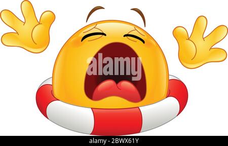 Drowning emoticon with a lifebuoy calling for help Stock Vector