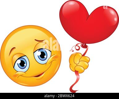 Emoticon holding a heart shape balloon Stock Vector