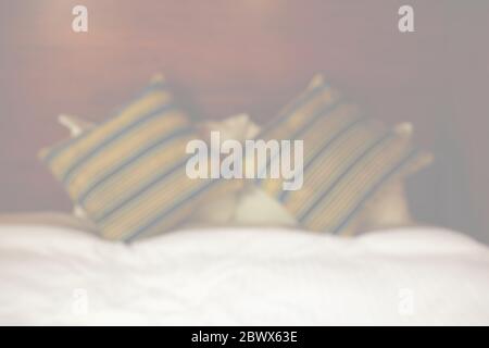 Abstract Blurred Bedroom in Hostel Background. Stock Photo