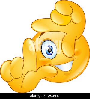 Emoticon looking from a frame made from his fingers Stock Vector