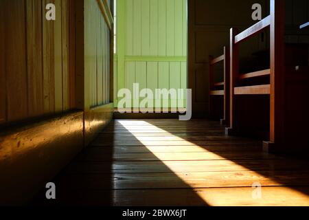 Light Beam on the Classroom Floor, Suitable for Back to School Concept. Stock Photo