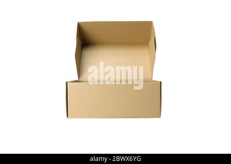 Opened Cardboard Box Isolated on White Background. Stock Photo