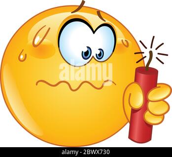 Stressed or hesitating emoji emoticon while holding a dynamite Stock Vector