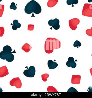 Seamless pattern with four playing cards symbols. Stock Vector