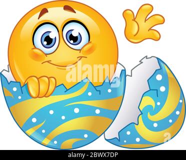 Easter egg hatching emoticon Stock Vector