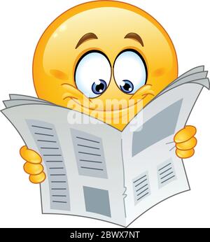 Emoticon reading a newspaper Stock Vector