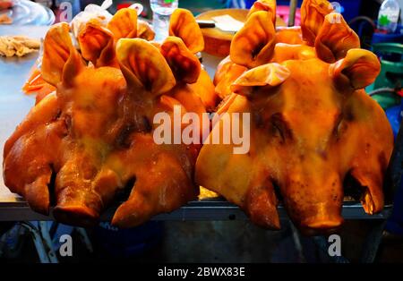 Roasted Pig Head Recipe for Chinese New Year. Stock Photo