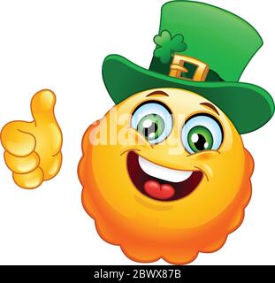 Leprechaun emoticon with thumb up Stock Vector