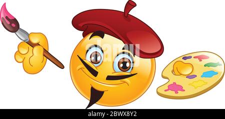 Painter emoticon holding a paintbrush and palette Stock Vector