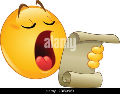 Emoticon reading from a scroll, making an announcement Stock Vector