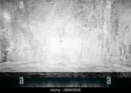 Abstract Stone Table with Old Ground Concrete Wall Texture Background, Suitable for Product Presentation, Mockup, and Backdrop. Stock Photo