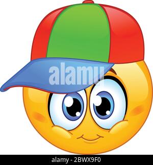 Kid emoticon wearing a baseball cap Stock Vector