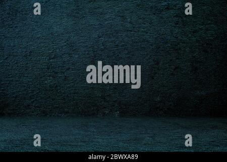 Abstract Dark Blue Concrete Room Background Using for Product Presentation, Mockup, and Backdrop. Stock Photo